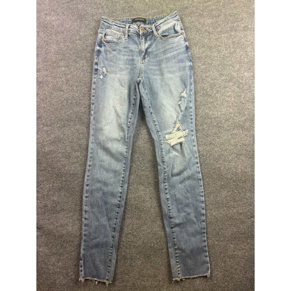 Judy Blue Skinny Jeans Womens 5/27 Blue Distressed Ripped Raw Hem High Rise